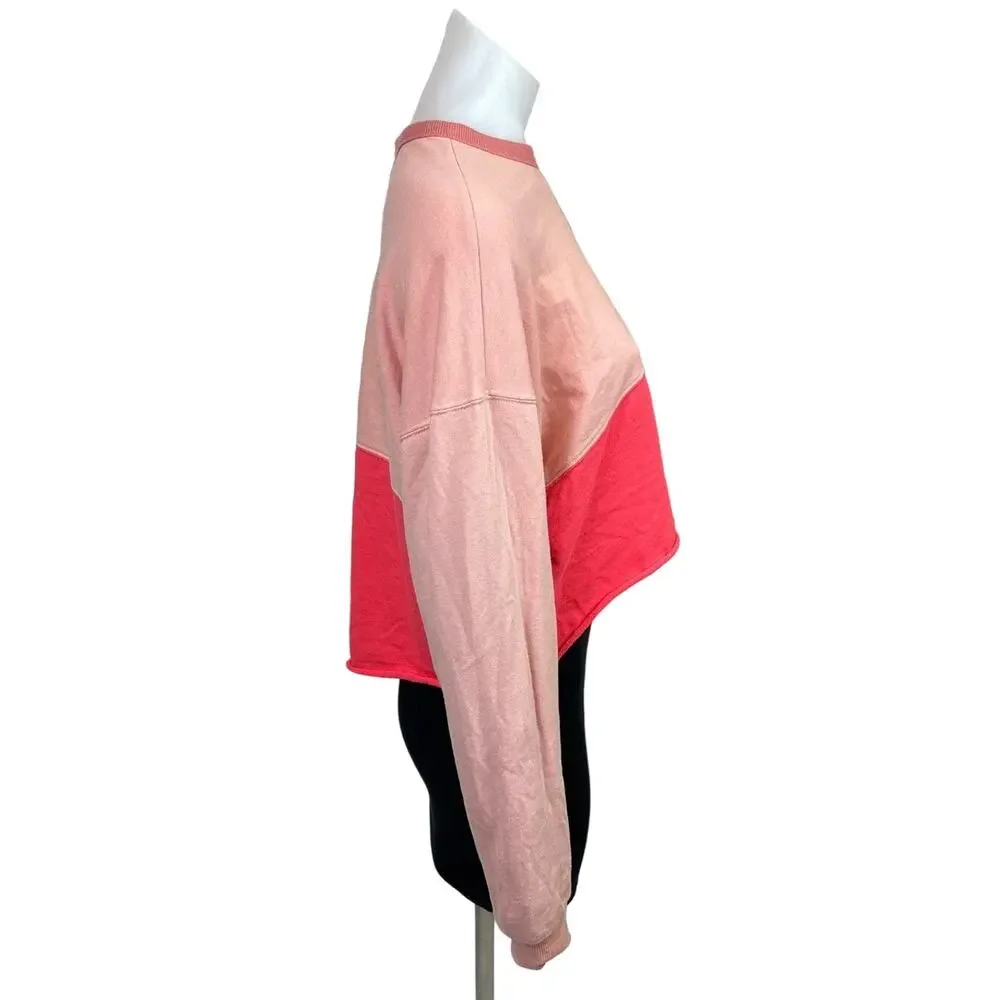 Wild Fable Womens Pink Long Sleeve Color block Cropped Sweatshirt Sweater Top S - Picture 3 of 7